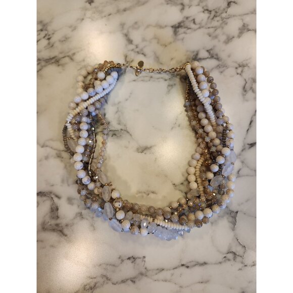 Ann Taylor Loft Multi-Strand Beaded Statement Necklace Mixed Stone & Glass Beads - Picture 1 of 3